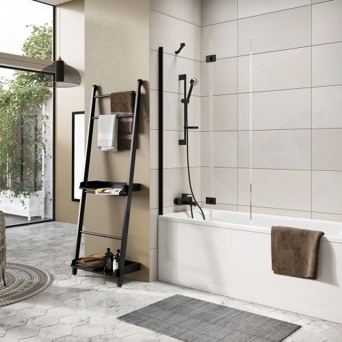 Dawn Thalia 900 x 1500mm Double Panel Inward Opening Bath Screen - Black (16219)
