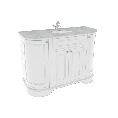 Kingsbury Classic Curved 1200mm Vanity Unit, Marble Worktop & Ceramic Basin - White