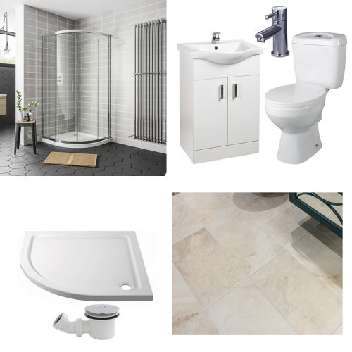 Paris Quadrant En-suite Pack with Chrono Cream Wall & Floor Tile