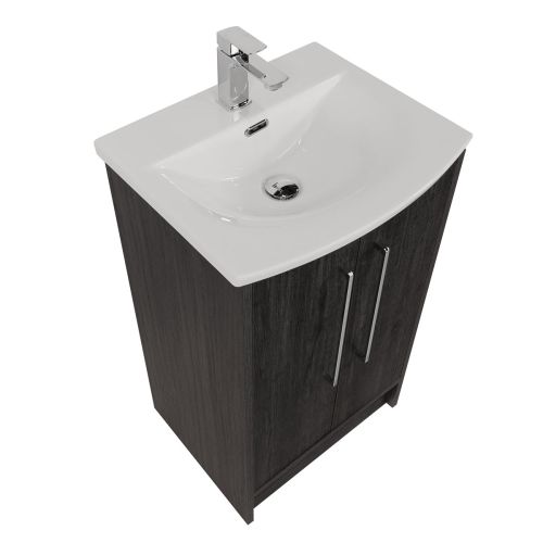 Josef Martin Urbano 500mm Space Saver Floorstanding 2 Door Vanity Unit & Modern Curved Inset Basin - Roble Azabache