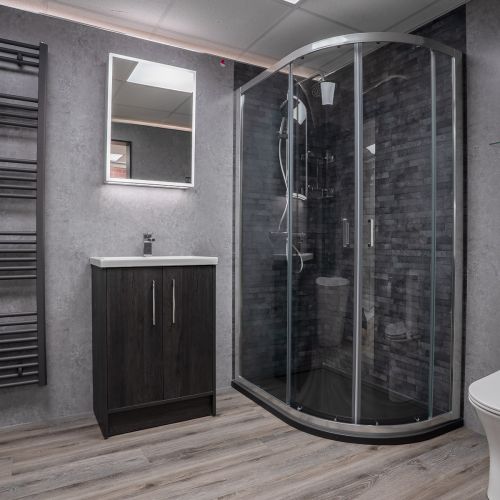 Josef Martin Urbano 600mm Space Saver Floorstanding 2 Door Vanity Unit & Mid Edge Inset Basin - Roble Azabache