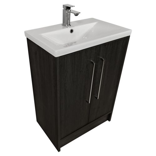 Josef Martin Urbano 600mm Space Saver Floorstanding 2 Door Vanity Unit & Mid Edge Inset Basin - Roble Azabache