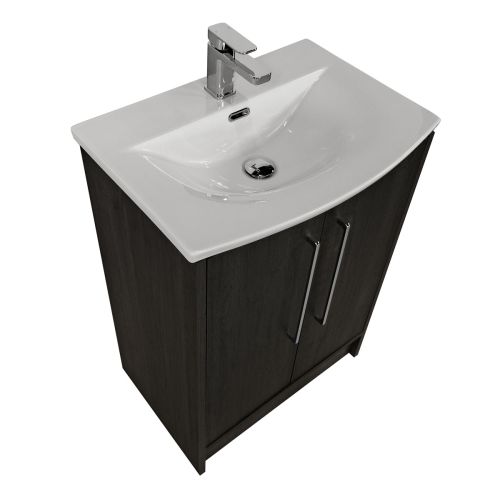 Josef Martin Urbano 600mm Space Saver Floorstanding 2 Door Vanity Unit & Modern Curved Inset Basin - Roble Azabache