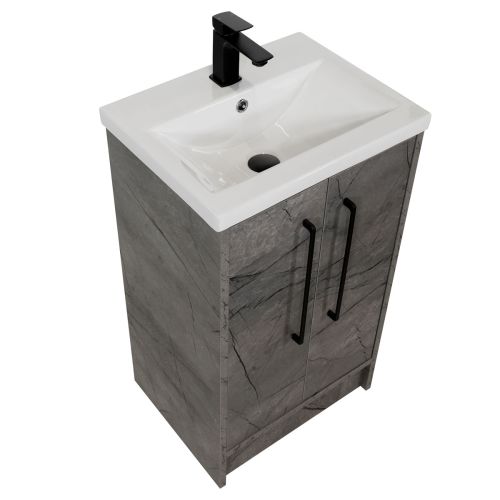 Josef Martin Urbano 500mm Space Saver Floorstanding 2 Door Vanity Unit & Mid Edge Inset Basin - Marble Grey