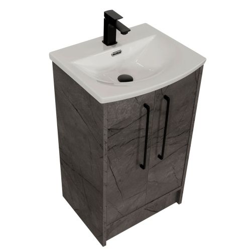 Josef Martin Urbano 500mm Space Saver Floorstanding 2 Door Vanity Unit & Modern Curved Inset Basin - Marble Grey