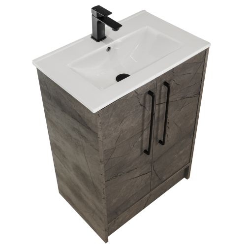 Josef Martin Urbano 600mm Space Saver Floorstanding 2 Door Vanity Unit & Minimalist Inset Basin - Marble Grey