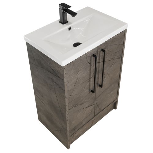 Josef Martin Urbano 600mm Space Saver Floorstanding 2 Door Vanity Unit & Mid Edge Inset Basin - Marble Grey