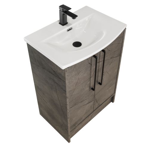 Josef Martin Urbano 600mm Space Saver Floorstanding 2 Door Vanity Unit & Modern Curved Inset Basin - Marble Grey