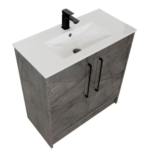 Josef Martin Urbano 800mm Space Saver Floorstanding 2 Door Vanity Unit & Minimalist Inset Basin - Marble Grey