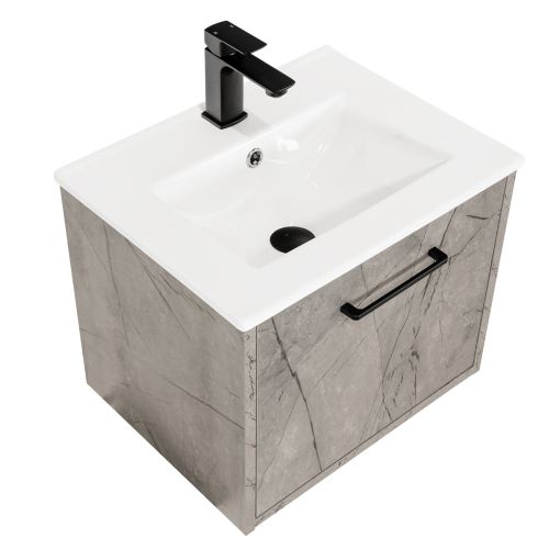 Josef Martin Urbano 500mm Space Saver Wall Mounted 1 Drawer Vanity Unit & Minimalist Inset Basin - Marble Grey