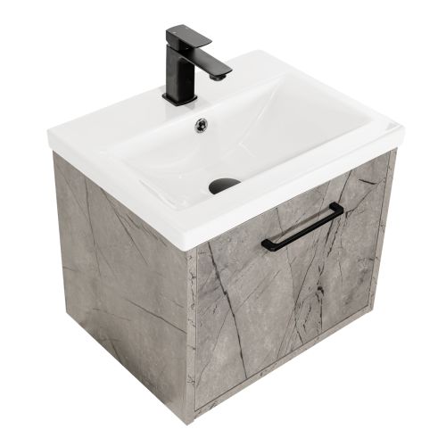 Josef Martin Urbano 500mm Space Saver Wall Mounted 1 Drawer Vanity Unit & Mid Edge Inset Basin - Marble Grey