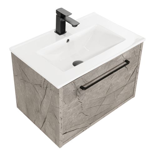 Josef Martin Urbano 600mm Space Saver Wall Mounted 1 Drawer Vanity Unit & Minimalist Inset Basin - Marble Grey