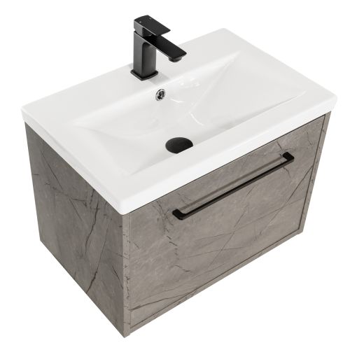 Josef Martin Urbano 600mm Space Saver Wall Mounted 1 Drawer Vanity Unit & Mid Edge Inset Basin - Marble Grey