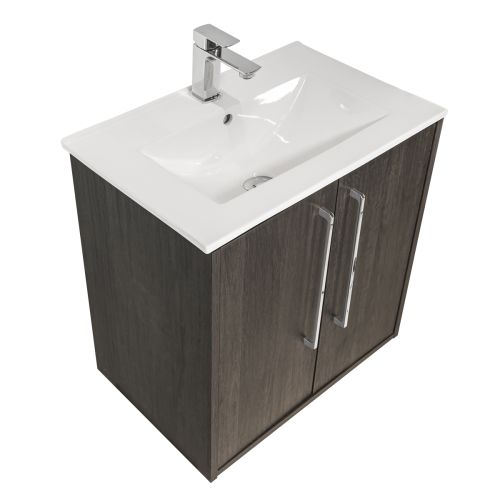 Josef Martin Urbano 600mm Space Saver Wall Mounted 2 Door Vanity Unit & Minimalist Inset Basin - Roble Azabache