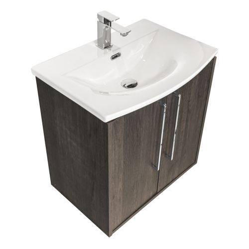 Josef Martin Urbano 600mm Space Saver Wall Mounted 2 Door Vanity Unit & Modern Curved Inset Basin - Roble Azabache