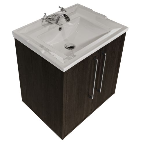 Josef Martin Urbano 600mm Wall Mounted 2 Door Vanity Unit & Traditional Basin - Roble Azabache