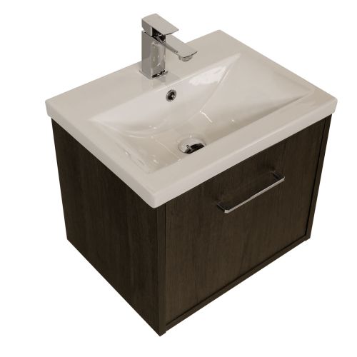 Josef Martin Urbano 500mm Space Saver Wall Mounted 1 Drawer Vanity Unit & Mid Edge Inset Basin - Roble Azabache