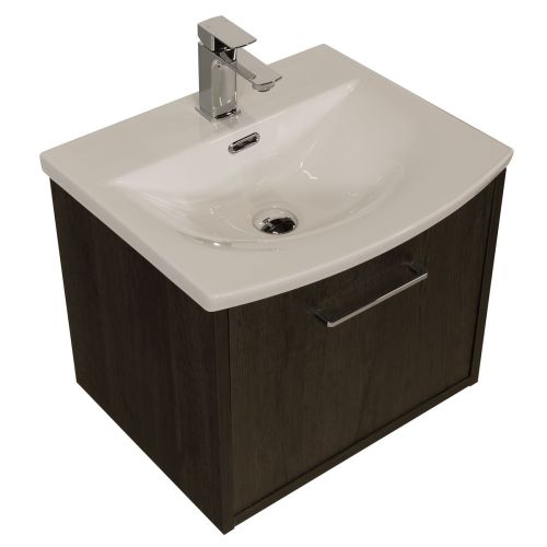 Josef Martin Urbano 500mm Space Saver Wall Mounted 1 Drawer Vanity Unit & Modern Curved Inset Basin - Roble Azabache