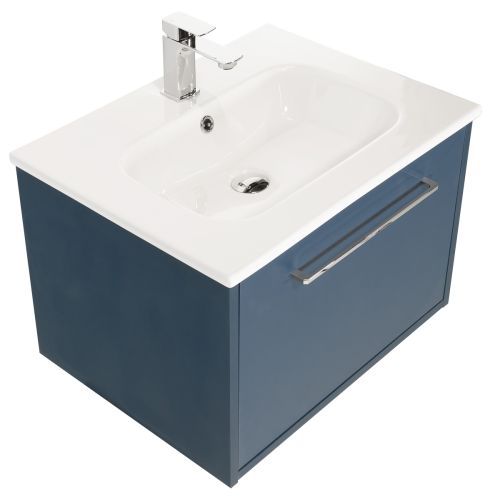 Josef Martin Urbano 600mm Wall Mounted 1 Drawer Vanity Unit & Slimline Basin - Sea Blue