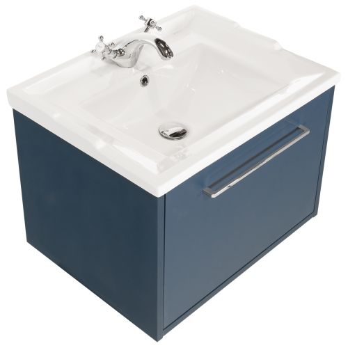 Josef Martin Urbano 600mm Wall Mounted 1 Drawer Vanity Unit & Traditional Basin - Sea Blue