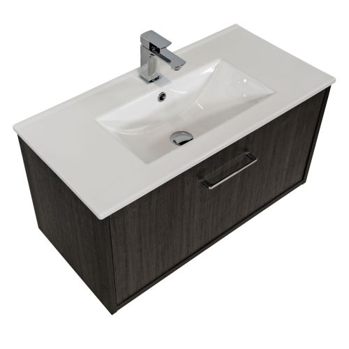 Josef Martin Urbano 800mm Space Saver Wall Mounted 1 Drawer Vanity Unit & Minimalist Inset Basin - Roble Azabache