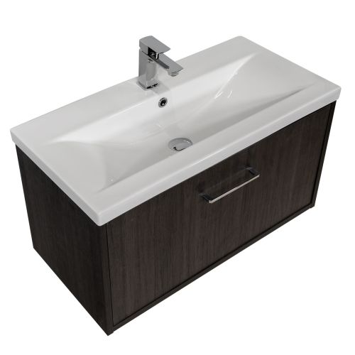 Josef Martin Urbano 800mm Space Saver Wall Mounted 1 Drawer Vanity Unit & Mid Edge Inset Basin - Roble Azabache