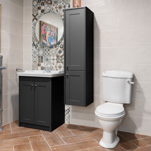 Victoriana Traditional Vanity Unit, Tap, Tall Boy & Toilet Pack - Charcoal Grey