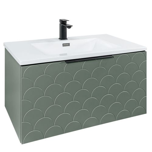 Josef Martin Viso 800mm Wall Mounted Scallop Vanity Unit & Inset Basin - Spring Green 