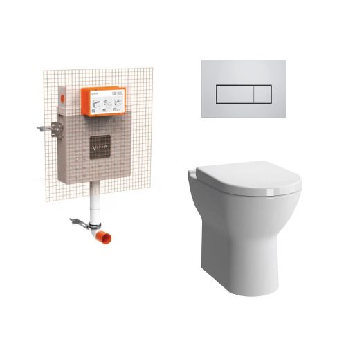Vitra S50 Wall Hung Toilet Seat and Concealed Cistern - Chrome Flush Plate