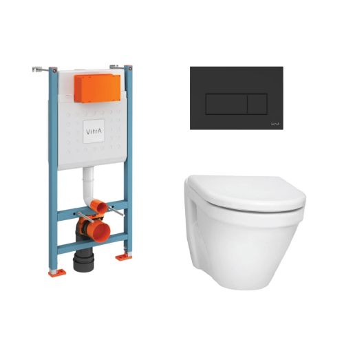 Vitra S50 Wall Hung Toilet inc Seat and Frame - Matt Black Flush Plate