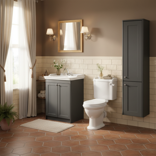 Victoriana Traditional Vanity Unit, Tap, Tall Boy & Toilet Pack - Charcoal Grey
