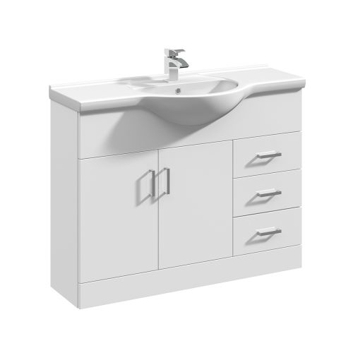 Nuie Mayford 1050mm Floor Standing Gloss White Cabinet & Ceramic Round Basin (19452)