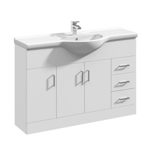 Nuie Mayford 1200mm Floor Standing Gloss White Cabinet & Ceramic Round Basin (13424)