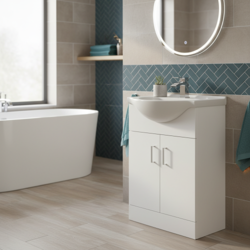 Nuie Mayford 550mm Floorstanding Vanity Unit & Basin - Gloss White  (7936)