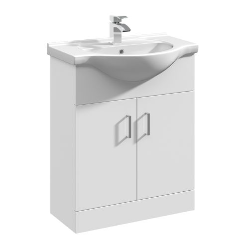 Nuie Mayford 650mm Floor Standing Gloss White Cabinet & Ceramic Round Basin (19450)