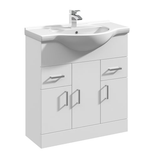 Nuie Mayford 750mm Floor Standing Gloss White Cabinet & Ceramic Round Basin (19451)