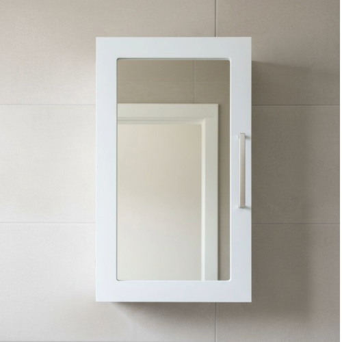 Matt White Single Framed Door Mirror Cabinet - 500H x 300W x 140Dmm - Flatpack