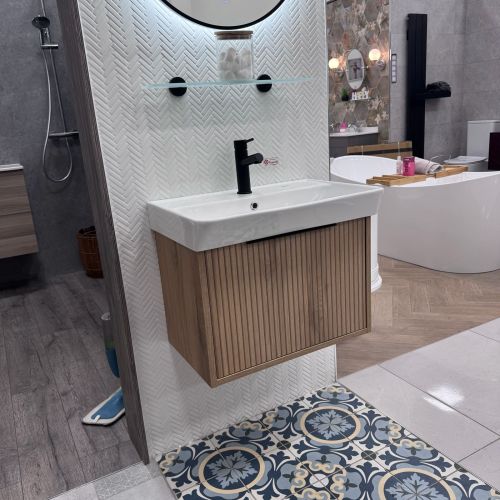 Josef Martin Lyon 600mm Wall Mounted Vanity Unit & Inset Basin - Acousta Oak