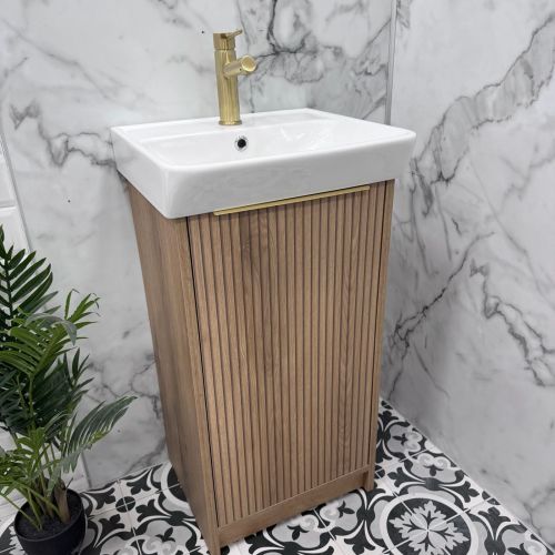 Josef Martin Lyon Cloakroom Floorstanding Vanity Unit & Inset Basin - Acousta Oak