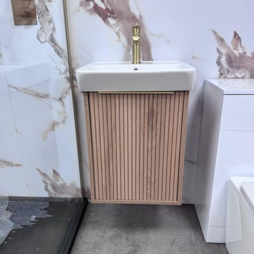 Josef Martin Lyon Cloakroom Wall Mounted Vanity Unit & Inset Basin - Acousta Oak