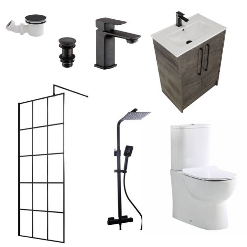 Walk In Shower Complete Suite with Vanity Pack - Black