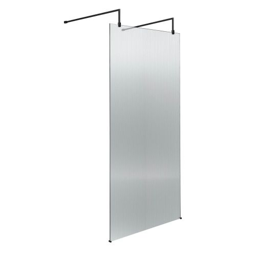Hudson Reed 900mm Fluted Wetroom Screen with Arms & Feet - Matt Black