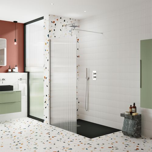 Hudson Reed 800mm Fluted Wetroom Screen including Support Bar - Chrome