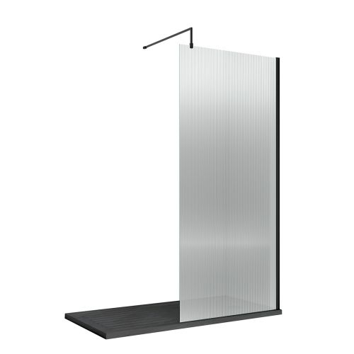 Hudson Reed 800mm Fluted Wetroom Screen including Support Bar - Matt Black (20739)