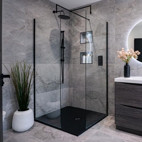 Hudson Reed 700mm Wetroom Screen & Support Bar - Matt Black (20750)