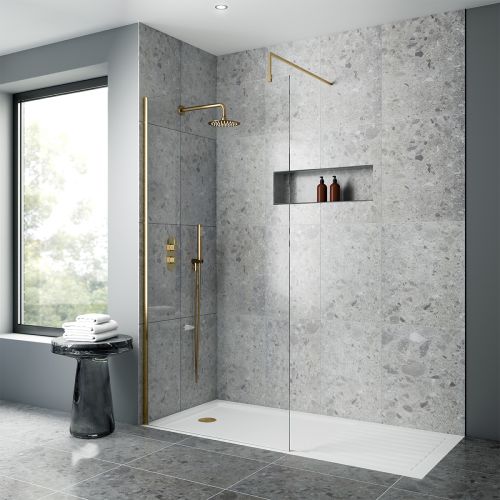 Nuie 1000mm Wetroom Screen with Support Bar - Brushed Brass (13899)