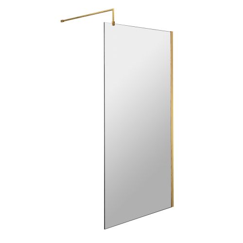 Nuie 900mm Wetroom Screen with Support Bar - Brushed Brass (13898)