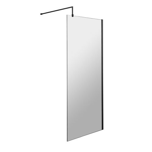 Nuie 700mm Wetroom Screen with Support Bar - Matt Black (13885)