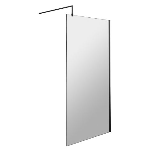 Nuie 900mm Wetroom Screen with Support Bar - Matt Black (13888)