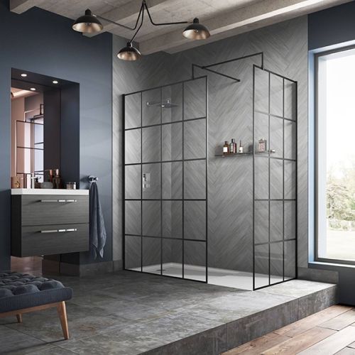 Hudson Reed 900mm Framed Wetroom Screen - Matt Black WRSF090